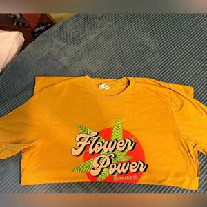Flower Power Cannabis Co. T-Shirt (Mustard Yellow) Size XL NWOT